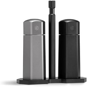 HexClad Tabletop Salt and Pepper Mill Set and Carrying Caddy Holder with Adjustable Coarseness Settings