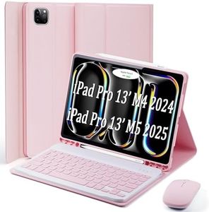 TUNKARMOR Keyboard Case for iPad Pro 13 (M5 2025) / iPad Pro 13 (M4 2024) 13 inch - with Mouse and Detachable Keyboard, Slim Case with Pen Holder - Pink