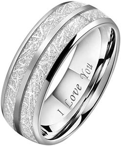 Crownal 8mm Imitated Meteorite Tungsten Wedding Ring Band Engagement Ring Domed Polished Engraved"I Love You" Size 5 To 17 (8mm,13)