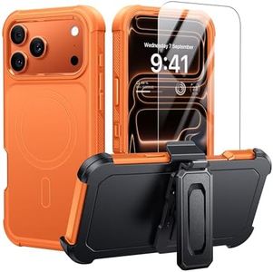 STAMEX for iPhone 17 Pro Max Case with Belt Clip Holster, [6.9" Screen] Compatible with MagSafe, 360° Rotating Kickstand, Heavy Duty Shockproof Anti-Drop Cover, Include Screen Protector, Cosmic Orange