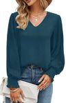 Odosalii Shirts for Women UK Casual V Neckline Blouses Flowy Plain Long Sleeve Casual Business Shirts Fall Going Out Tops for School Teacher Formal Occasions Deep Teal