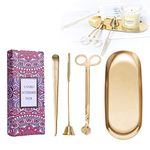 UCINNOVATE 4 in 1 Candle Accessory Set, Candle Wick Trimmer Candle Cutter, Candle Snuffer, Candle Wick Dipper, Storage Tray Plate, for Candle Lover, Thanksgiving, Christmas(Gold)