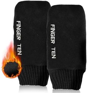 FINGER TEN Winter Golf Gloves Men Mitts Mitten Warm Fleece in Pair, Pull Up Fit Soft Comfortable Set (Black, Large)