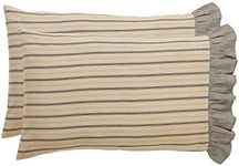 VHC Brands Farmhouse Bedding-Sawyer Mill Tan Pillow Case Set of 2, Standard Pillowcase Set 21x30, Dark Creme White 2 Count