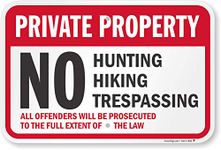 SmartSign Aluminum Sign, Legend "Private Property No Hunting Hiking Trespassing", 12" High X 18" Wide, Black/Red on White