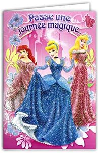 DISNEY PRINCESS Carte Joyeux Anniversaire Robes avec PAILLETTES Enveloppe Rose Cendrillon Aurore La Belle au bois dormant Ariel La Petite Sirène Fleurs Fille Enfant Illustration Jeunesse 120346