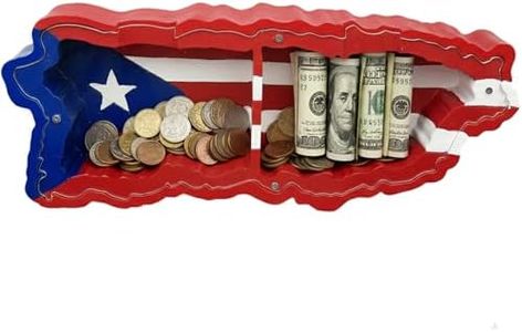 Puerto Rico Souvenirs, Puerto Rico Piggy Bank, Puerto Rico Shaped Piggy Bank with Flag Design, 2-in-1 Partition for Cash & Coins, Removable Transparent Lid, Puerto Rican Souvenirs & Gifts for All Ages