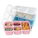 MEEYUU 4 Pack Bento Lunch Box for Adults and Kids, 5-Compartment Meal Prep Container for Kids, Reusable Food Storage Containers with Transparent Lids, Microwaveable (Green/Blue/Pink/Beige)