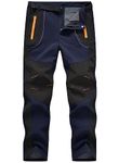 TBMPOY Men's Winter Hiking Pants Waterproof Softshell Fleece Lined Athletic Mountain Snow Ski Pants with Belt (Navy US L)