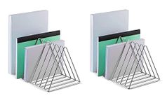 AB99 COLLECTION Triangle Wire Countertop Magazine Files Folder Stand Desktop File Organizer Holder Book Shelf, 9 Slot File Sorter For Office, File Holder, Newspaper Holder (Silver) (Pack Of 2)