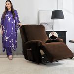 HOKIPO 200 GSM Velvet Recliner Sofa Slipcover 1 Seater Fully Covered 4-Piece Set Machine Washable Furniture Protector for Kids Pet, Brown (AR-4907-BR)