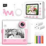 Immver Kids Camera, Dual-Lens Selfie Cameras, 2.8" IPS Screen, 48MP, 1080P, 32GB Card, Digital Zoom, Instant Digital Cameras with Print Paper, Birthday Christmas Toys Gifts for Kids Age 3-12 (Pink)