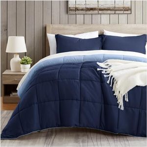 satisomnia Queen Comforter Set Navy Blue, Lightweight Comforters Queen Size Bed, Soft Breathable Down Alternative Bed Comforter Set, Reversible All Season 3Pcs Queen Bedding Set with 2 Pillow Shams