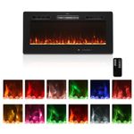 Homedex 42" Electric Fireplace, Electric Fireplace Inserts Recessed/Wall Mounted with Touch Screen, Remote Control with Timer, 12 Adjustable Flame Colors, Log & Crystal Options, 750/1500W Heater