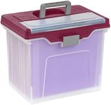 Office Depot Large Mobile File Box, Letter Size, 11 5/8in.H x 13 3/6in.W x 10in.D, Clear/Burgundy, 110986