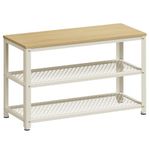 VASAGLE Shoe Bench, Shoe Rack with 2 Shelves, Shoe Organiser, 30 x 73 x 45 cm, Entryway Living Room Hallway, Steel Structure, Industrial Style, Oak Beige and Classic White LBS073W09