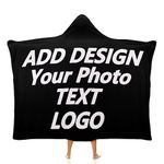 Personalized Wearable Blanket Hoodie Custom Blanket Hooded Blanket Warm Fuzzy Fleece Blanket Add Picture/Text/Logo Men Women 50"×60"