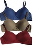 Imsa Moda Polycotton Non-Wired Padded Full Coverage Bra, Comfortable Everyday Bra for Women (Pack of 3) Multicolour