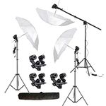 HIFFIN E27 3 Point Studio Double Holder Kit Umbrella White + Studio Light Stand 9 FT KIT Mark III WOB | 3 Double Holder | 3 Light Stand 9ft | 3 Umbrella | 1 Boom