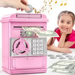 TEMI Electronic Piggy Bank for Kids, Digital Coin Money Box for 3 4 5 6 7 8 9 10 Year Old Girls Gifts, Cash Coin Safty Box for Kids 3-5, Children Birthday Gifts (Pink)