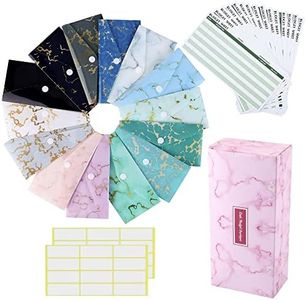 Yoption 32Pcs Cash Envelope System, 15 Pack Waterproof Reusable Plastic Budget Envelopes, 15 Pcs Expense Tracking Budget Sheets and 24 Bill Planner Stickers (Marble Print)