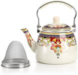 Yarlung 3.3L Enamel Tea Kettle with Tea Infuser, Vintage Floral Teakettle for Stovetop, Colorful Enamel on Steel Teapot with Handle for Hot Water, No Whistling