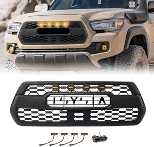 Front Grill for Toyota Tacoma SR/SR5/TRD 2016-2023 | Amber Lights, With Accessories Letters ABC Matte Black Bumper Grille