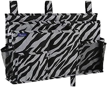 Surblue Bedside Caddy Hanging Bed Organizer Storage Bag Pocket for Bunk and Hospital Beds, College Dorm Rooms Baby Bed Rails, Camp 8 Pockets, (Large, Zebra)