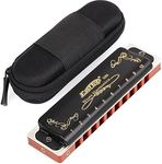 Harmonica Key of C 10 Hole 20 Tone Harmonica C Blues with Case Top Grade Heavy Duty for Professional Player,Beginner,Students,Children,Kids Gift(East Top)- Black