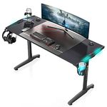 EUREKA ERGONOMIC Gaming Desk 140 x 60 cm Large Computer Desk with LED RGB Lights, Mouse Pad, USB Ports Controller Stand, Cup Holder and Headphone Hook