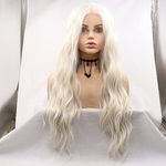 Platinum Blonde Water Wave Synthetic Lace Front Wig Water Wave Wig Blonde Hair Wigs for Women Heat Resistant Cosplay Wig Party Wig 26Inch (Platinum Blonde)