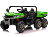 OutdoorToys 12V Electric 6-Wheel 4WD Ride On Tipper Truck - Green | OutdoorToys | Rear Tipper, Shovel, Large Seat, Music Player, Suspension, Lights, Safety Belt