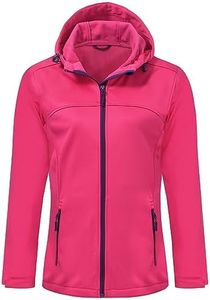 USHARESPORTS Softshell Jacket Women Fleece Lined Lightweight Jacket Waterproof Coat with Hooded Outdoor Hiking ROSA 2XL