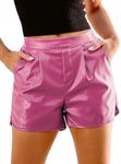 luvamia Faux Leather Shorts for Women High Wasited Pull On Pleated Side Slit Pleather Shorts with Elastic Waist Pockets Ladies Shorts Pink High Waisted Shorts Hot Pink Size Small Size 4 Size 6