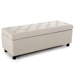 BELLEZE 48" Rectangular Storage Fabric Ottoman Bench Tufted Footrest, Large, Natural