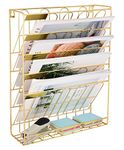 EasyPAG 6 Tier A4 Metal Wire in Tray Hanging Wall File Holder Mail Organiser Magazine Storage Rack,Gold