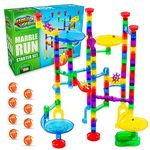 Marble Genius Marble Run (130 Complete Pieces) Maze Track or Race Game for Adults, Teens, Toddlers, or Kids Aged 4-8 Years Old, (80 Translucent Marbulous Pieces + 50 Glass-Marble Set), Starter Set