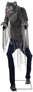 Haunted Hill Farm 7-Ft. Tall Towering Werewolf, Motion-Activated Halloween Animatronic for Indoor or Covered Outdoor Creepy Halloween Decorations, Plug-in Scary Halloween Props for Haunted House