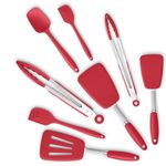 Silicone Spatulas Set Turners Tongs Cooking Utensils Set High Heat Resistant Kitchen Scraper Spatulas for Cooking Mixing Baking BPA Free Dishwasher Safe, Red