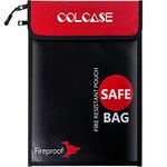 COLCASE Fireproof Document Bag Upgraded 2 Pockets (2000 ℉)15 x 11 Inches Silicone Coated Fireproof and Waterproof Money Bag Fireproof Safe Storage for Money, Documents, Jewelry and Passport Black