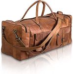 ALASKA EXPORTS Travel Holdall Genuine Leather Duffel Bag Gym Duffle Weekender Bags | Carry-On Luggage | Overnight Holdall | Sports Duffels - Brown (32" x 12" x 12")