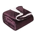 LSC Sherpa Fleece Blanket Bed Throws Blankets For Sofa and Bed Dual Sided Plush Fabric Thermal Fluffy Microfiber Solid Blankets Sherpa Fleece Blanket for Winter (Aubergine, King - 200x240cm)