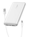 Belkin Portable Charger, USB-C Power Bank 10,000mAh w/ 1xUSB-C Port and 2xUSB-A Ports, 15W w/Type-C to Type-A Cable for iPhone 16, 16 Plus, Samsung Galaxy S25, Nintendo Switch 2 & More - White