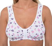 Liv Lingerie Gemm Front Fastening Cotton Rich Bra for Ladies Women Non Wired Post Surgery Soft Stretch in Multiple Colour Choices Regular to Plus Sizes Easy Open Comfort Wirefree (40, White Floral)