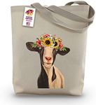 Goat Tote Bag, 'Luna' Sunflower Goat Canvas Goat Tote, Goat Lover Gifts, Goat Gifts