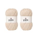 Korbond Yarn - Beige - 2 x 100g Acrylic Wool - Lightweight, Hypoallergenic & Durable Double Knit Crochet Yarn Knitting Wool