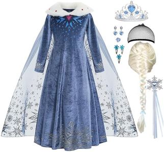 ZaisuiFun Disfraz de Princesa Elsa para Niñas Vestido Frozen Azul Manga Larga Calentito con Cuello de Peluche para Halloween Cumpleaños Canarval