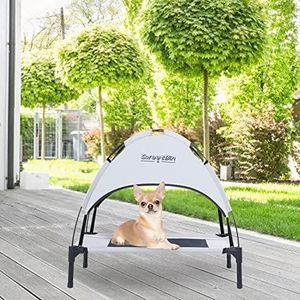 SweetBin S/M/L Outdoor Elevated Dog Cot with Canopy & Side Shade for Camping Small Medium Dogs (Carry Bag), Portable Cooling Raised Dog Bed with and Side for Beach (S (24"x18"x24"), Grey)
