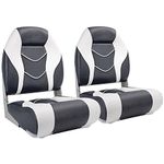 NORTHCAPTAIN Deluxe A Pair of High Back Folding Fishing Boat Seat,Stainless Steel Screws Included,White/Charcoal(2 Seats)