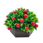 fancymart Artificial Fruit Cherry in Wood Hexagon Pot - 15cm Height - Home & Office Decor Elegant Potted Plant for Tabletop Enhancement